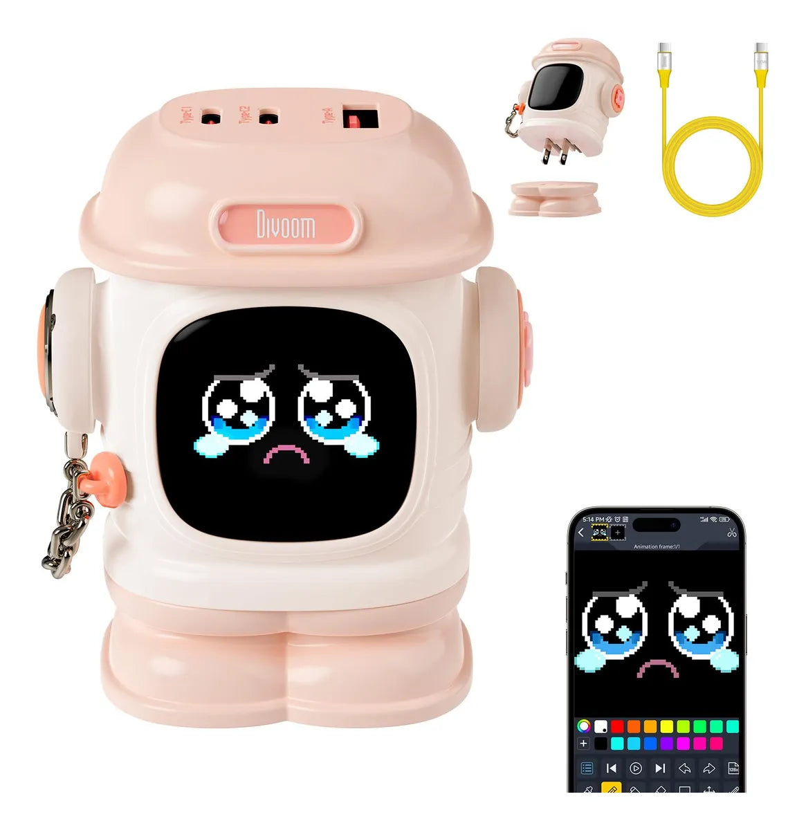 Cargador Rápido Divoom con Pantalla LED Personalizable 65W - Attenza.net
