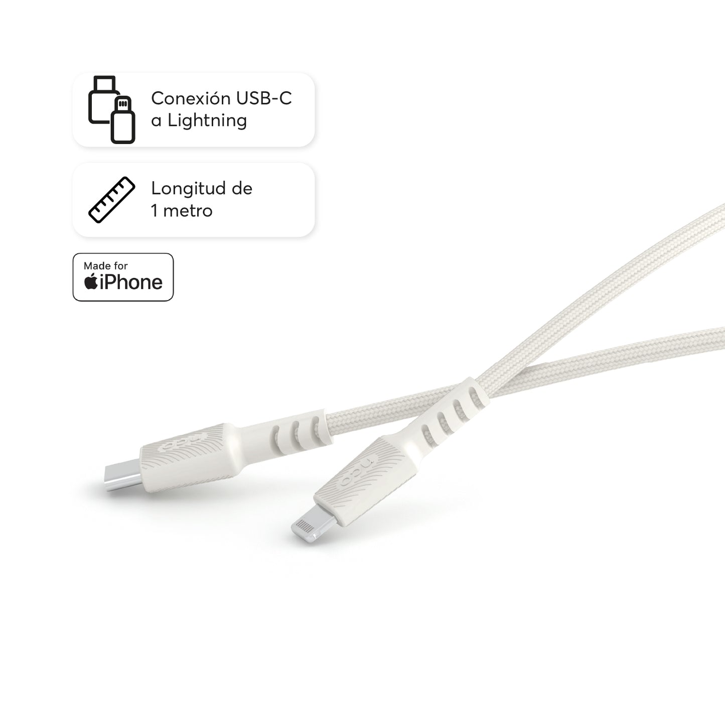 NCO PowerLite Cable Trenzado USB-C a Lightning 20W - Attenza.net