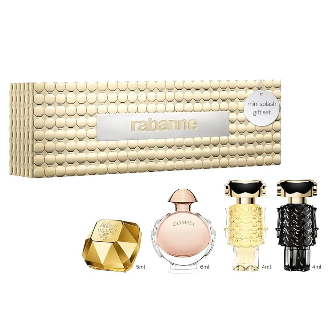 Rabanne Set: Fame Eau de Parfum 4 ml + Fame Parfum 4 ml + Lady Million Eau de Parfum 5 ml + Olympéa Eau de Parfum 6 ml - Attenza.net