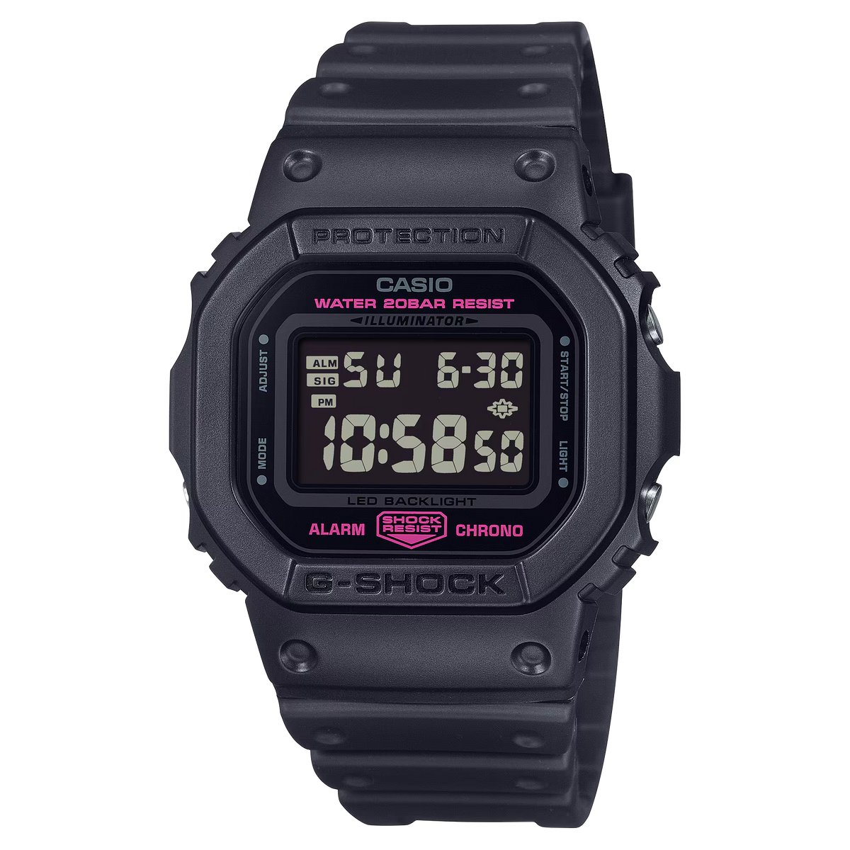 Reloj Digital Negro Edición Cinta Rosada de Mujer DW-5600PK-1D