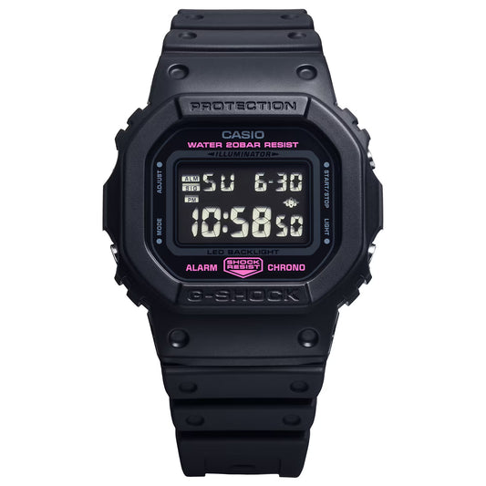 Reloj Digital Negro Edición Cinta Rosada de Mujer DW-5600PK-1D