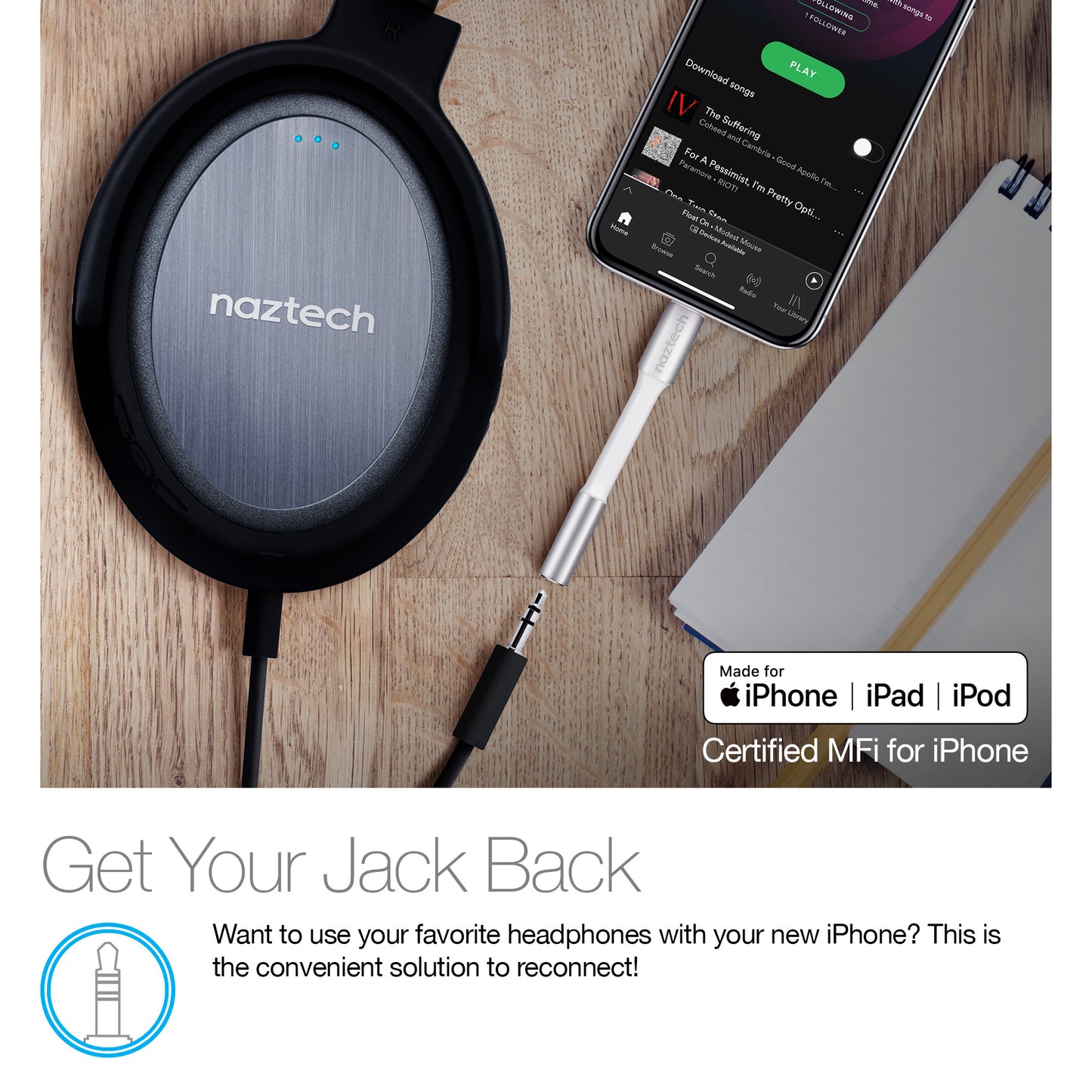 Naztech Adaptador De Audio 3.5mm A Lightning - Attenza.net