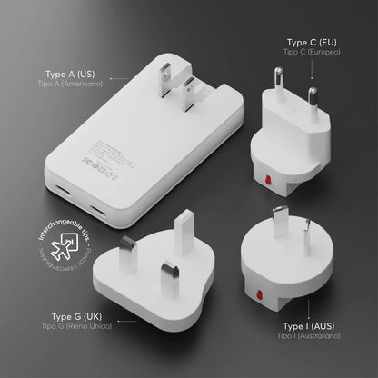 Cargador de viajes PowerPlug Ultra 65W para USB-C US/EU/AUS/UK - Attenza Panamá