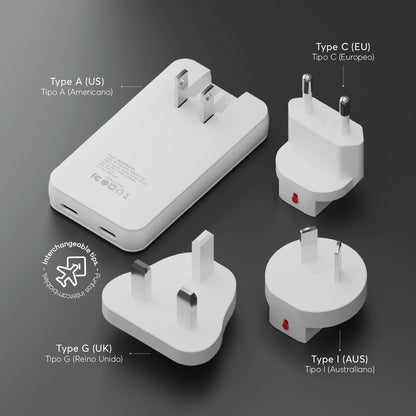 Cargador de viajes PowerPlug Ultra 65W para USB-C US/EU/AUS/UK