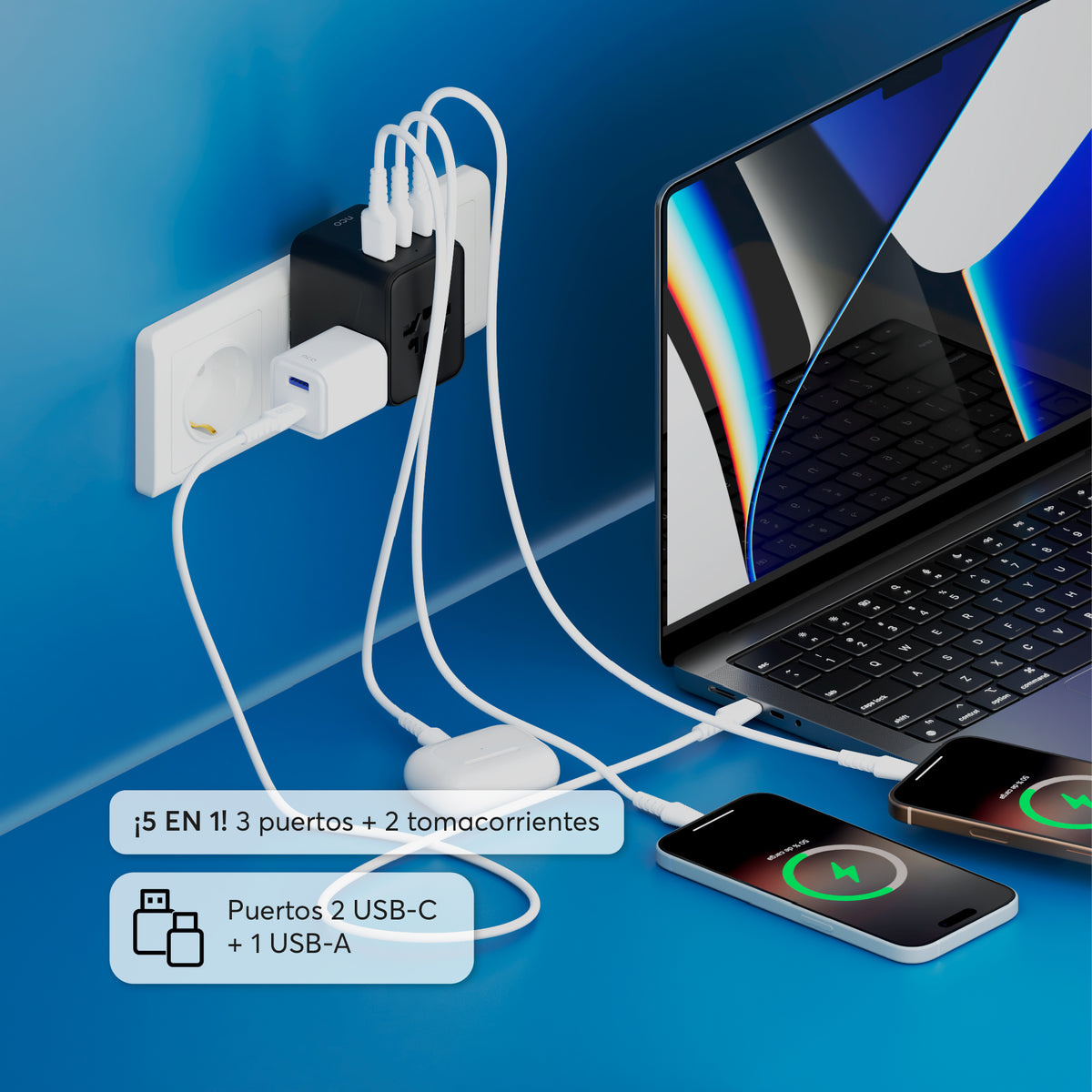 TravelAdapter Universal 25W – USB A / USB C - Attenza Panamá