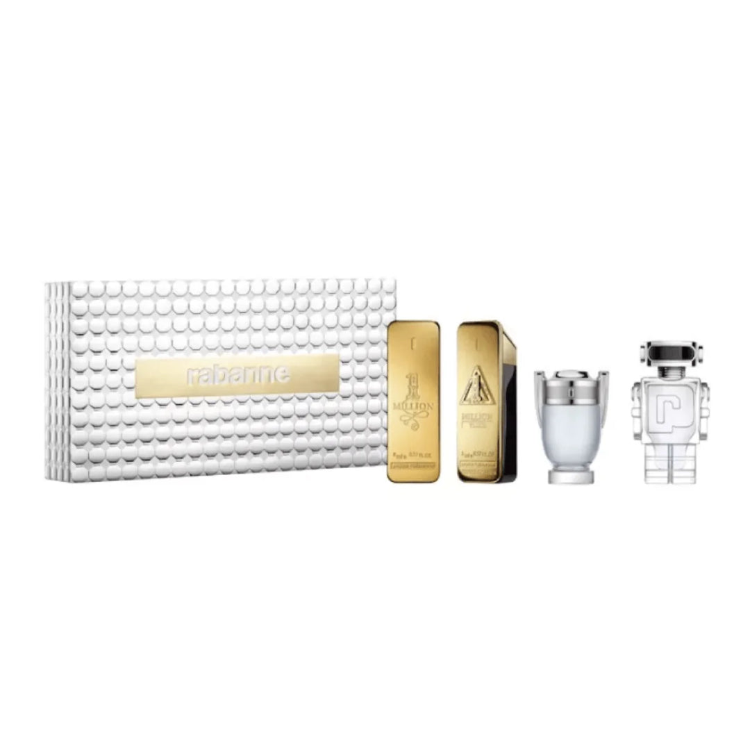 Rabanne Set: One Million Eau de Toilette 5ml + One Million Elixir Parfum Intense 5ml + Invictus Eau de Toilette 5ml + Phantom Eau de Toilette 5ml - Attenza Panamá
